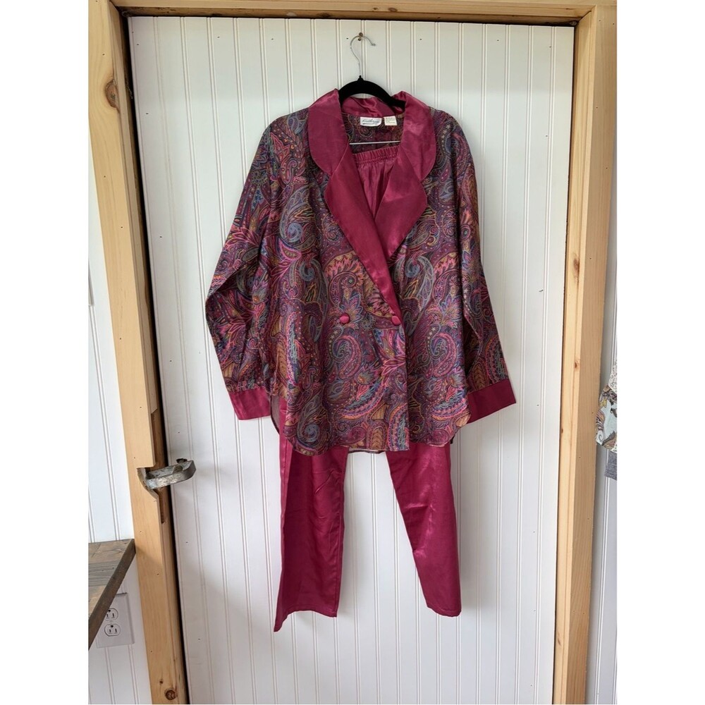 Kathryn vintage old money luxury cotton Blend Paisley Satin Pajama Set